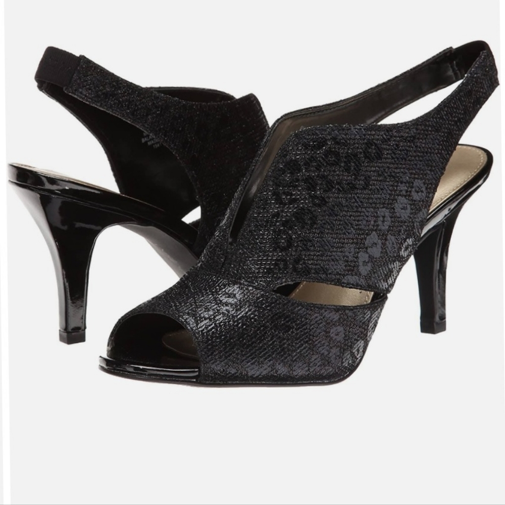 Bandolino Mirabella Women"s Sz 6 peep toe black animal print - Picture 1 of 15